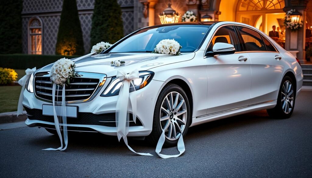 Düğün için süslenmiş Mercedes S Class kiralama hizmeti