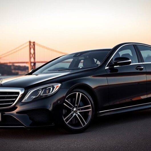 Siyah Mercedes S Class lüks sedan araç İstanbul manzarası önünde
