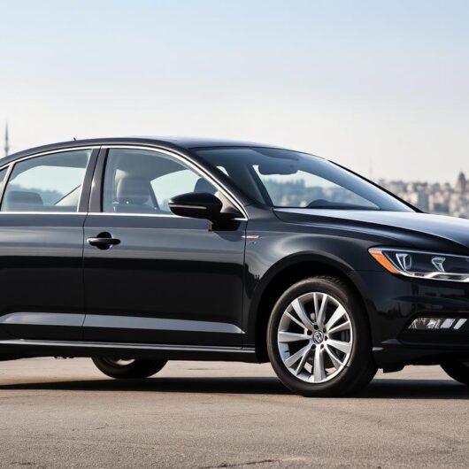 Siyah Volkswagen Passat araç kiralama hizmeti için hazır bekliyor